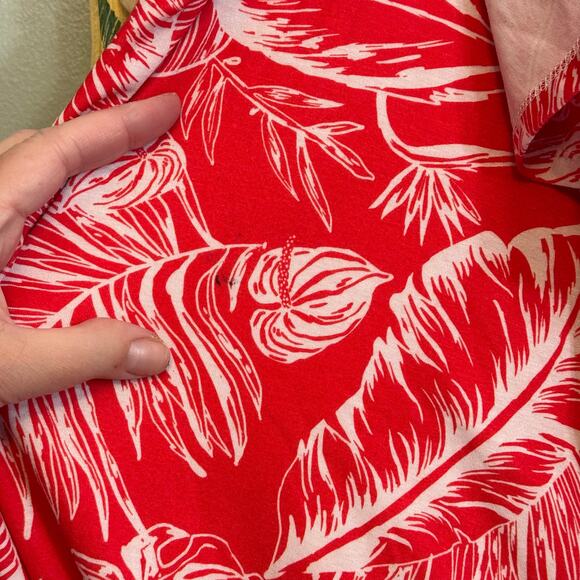 Asos Mini Shift Dress 10 Red White Leaf Ruffled Spaghetti Straps Tropical Summer - Picture 6 of 8